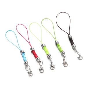 Detailed view of colorful braided lanyards with lobster clasps in five vibrant colors