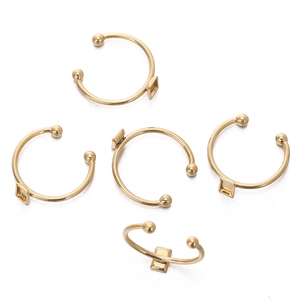DIY jewelry parts: five 18k gold-plated stainless steel open rings with rectangle tray