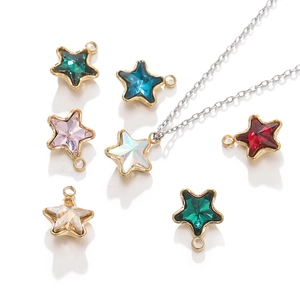 Stainless Steel Star Pendant Colorful Glass Rhinestone Pentagram DIY Jewelry Accessory For Necklace Bracelet Gold Plated