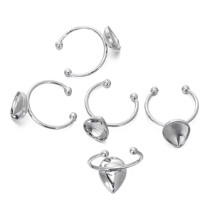 Detailed view of silver stainless steel open ring bases for DIY jewelry making