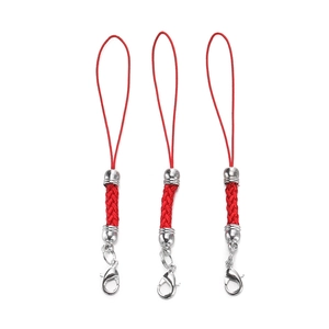 Three red braided cords with silver lobster clasps for DIY phone case and keychains