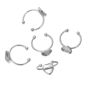 Five heart shaped stainless steel ring bases for DIY jewelry making with adjustable band