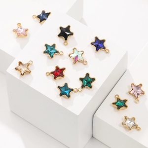 Colorful 18k gold plated stainless steel star charms with faceted gemstones for DIY jewelry