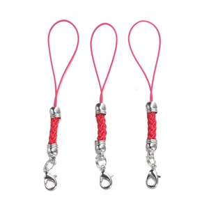 Three red braided phone lanyards with silver lobster clasps and metal decorative caps
