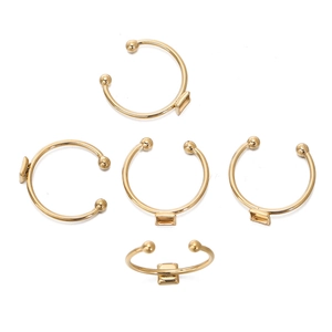 Set of 5 gold-plated stainless steel adjustable ring bases with square setting for DIY