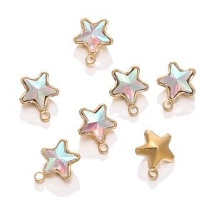 Colorful 18k gold plated star charms with iridescent crystals for DIY jewelry making
