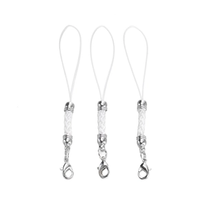 Three white braided phone lanyards with silver lobster clasps for DIY jewelry making