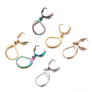 Detailed view of six colorful stainless steel lever back ear hooks for DIY jewelry making