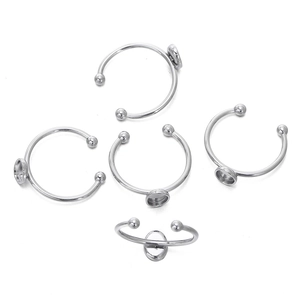 Adjustable stainless steel ring bases with flat round bezel settings for jewelry DIY