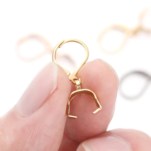 Golden stainless steel lever-back earring hooks with pinch bail for DIY jewelry making