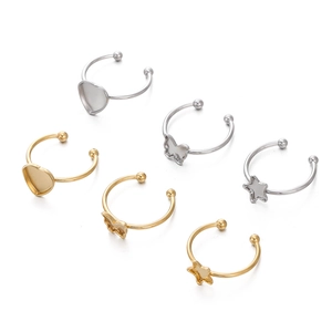 DIY gold and silver plated stainless steel ring bases in heart, star, and butterfly shapes