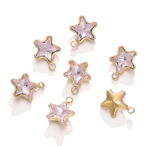 Detailed view of pink star crystal charms with gold base for DIY jewelry making