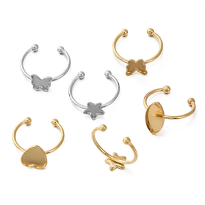 DIY 18k gold plated stainless steel adjustable ring bases with heart and star trays