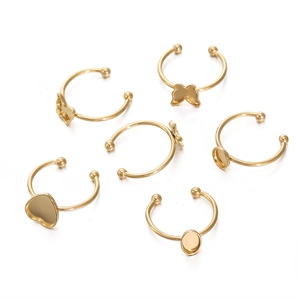 Detail of 18k gold plated stainless steel adjustable ring bases for DIY jewelry making