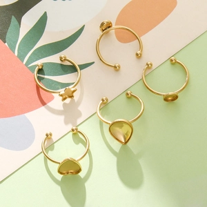 Adjustable Stainless Steel Ring Base Heart Water Drop Star Bezel Setting Findings For DIY Jewelry Making Findings Components