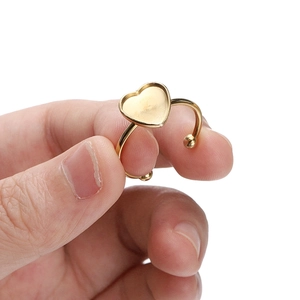 18k gold plated heart shaped ring setting with adjustable open band for DIY jewelry crafts