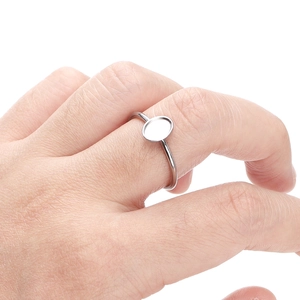 Polished silver stainless steel oval blank ring base for DIY jewelry setting on hand