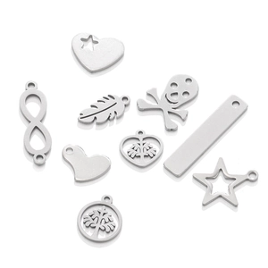 Edelstahl DIY Anhänger Set mit Herz, Totenkopf und Blatt Formen für Schmuckherstellung