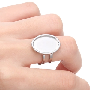 Base per anello regolabile in acciaio inossidabile con castone ovale per gioielli fai da te