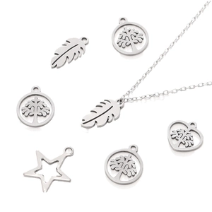 Poliertes Edelstahl-Halsketten-Set mit Lebensbaum und Stern-Anhängern in Silber