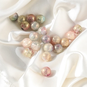 Détails de perles en verre marbré 10mm avec feuilles d'or pour la création de bijoux DIY