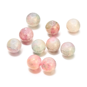 Détail de perles de 10 mm style impressionniste avec texture marbrée rose vert et or