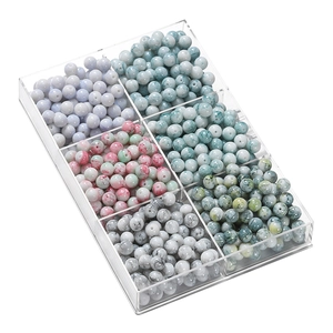 Boîte en acrylique à six compartiments avec perles de verre marbrées pour bijoux DIY