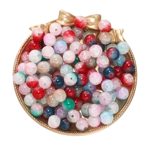 Round Two Tone Crackle Glass Beads Loose Spacer Beads Ice Crackle Texture For DIY Jewelry Making Necklace Bracelet