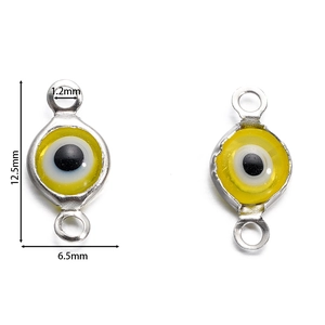 Detailed size specifications of stainless steel evil eye connector charm with two loops