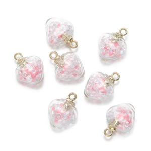 Pendentifs en verre en forme de cœur avec perles roses et boucles dorées pour bijoux DIY