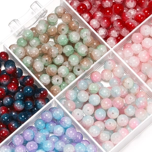 Macro shot of 10mm crackle glass beads in various colors for DIY jewelry making