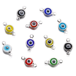 Colorful stainless steel evil eye connector pendants for DIY jewelry making and bracelets