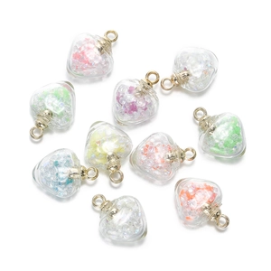 Pendentifs en verre en forme de cœur colorés avec capuchons dorés pour bijoux DIY