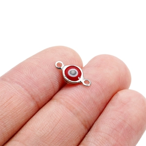 Polished stainless steel round evil eye connector pendant with red enamel for DIY jewelry