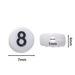 Detailed view of 7mm acrylic number 8 bead with hole size for DIY jewelry making