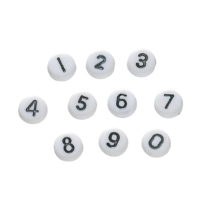 Flat round acrylic beads with numbers zero to nine for DIY jewelry making and crafts