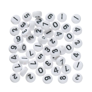 Acrylic White Flat Round Number Beads Black Enamel Digital Spacer Beads For DIY Jewelry Making Bracelet Necklace Accessories