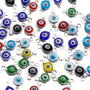 Multi-colored stainless steel round evil eye connectors for DIY jewelry making