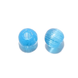 Macro shot of 2mm sky blue glass beads with fine horizontal stripes and center holes