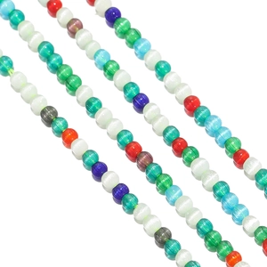 Macro detail of 2mm colorful cat eye glass beads for DIY bracelet and phone chain making
