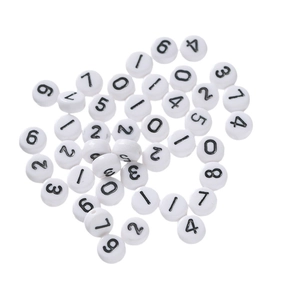 White acrylic round beads with black numbers 0-9 for DIY jewelry making and crafts