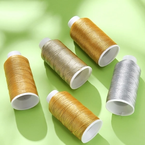 Detailed view of gold and silver metallic threads on spools for DIY jewelry making