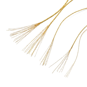 Macro view of metallic gold polyester thread for DIY jewelry and handmade crafts