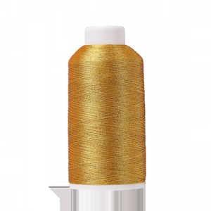 Close-up of metallic gold polyester thread spool for DIY Chinese knot jewelry making