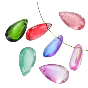 Macro shot of 8x14mm colorful teardrop glass beads with iridescent coating for DIY jewelry
