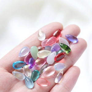 Macro shot of 8x14mm colorful teardrop glass beads for handmade jewelry making