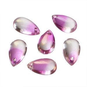 Macro shot of 8x14mm purple gradient teardrop glass beads with vertical holes for DIY jewelry