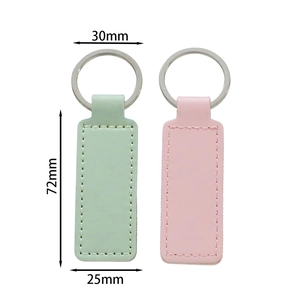 Detailed dimension guide for rectangle faux leather keychains in mint and pink