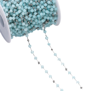 1-meter light blue cat eye glass beads with stainless steel chain for DIY jewelry making