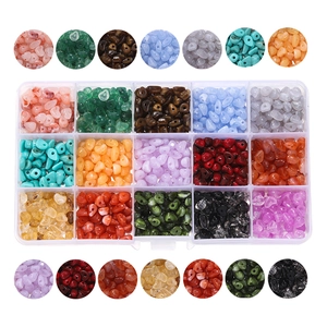 Flat lay of 15-grid acrylic stone beads set with detailed close-ups for DIY jewelry making